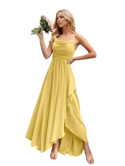 Chiffon Pleated Bridesmaid Evening Dress Short Front Long Back Off-Shoulder Party Prom Dress