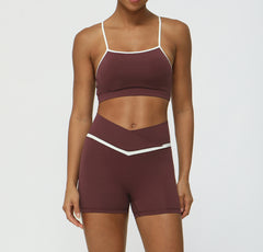 New Cross-Border Color Block Yoga Suit Set Bare Feel Butt-Lifting Sports Casual Fitness Outfit Cross-Waist Yoga Pants