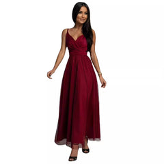 2024 Independent Station Wish Amazon eBay Summer New Style Spaghetti Strap V-Neck Long Layered Tulle Dress