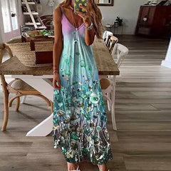 Spaghetti Strap Elegant Vacation Elegant Beach Skirt Loose And Ground Dress