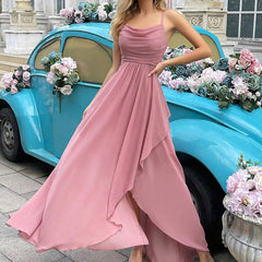 Chiffon Pleated Bridesmaid Evening Dress Short Front Long Back Off-Shoulder Party Prom Dress