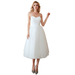 Wedding Dress for Women 2024 Spring New Korean Style Simple Spaghetti Strap Forest Photography Bride Mid-Length Outing Tulle