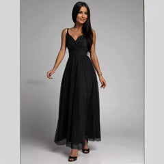 2024 Independent Station Wish Amazon eBay Summer New Style Spaghetti Strap V-Neck Long Layered Tulle Dress