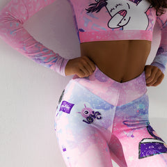 Ins Cross-Border New Hot Selling European and American Fitted Sports Unicorn Print Yoga High-Waisted Butt-Lifting Leggings Set