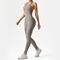 European and American Peach Butt Lifting Sports Bodysuit for Women, High-Intensity Dance, Running, Fitness Wear, Bare Feel Yoga Jumpsuit with Long Pants