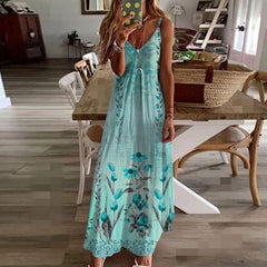 Spaghetti Strap Elegant Vacation Elegant Beach Skirt Loose And Ground Dress