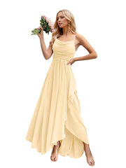 Chiffon Pleated Bridesmaid Evening Dress Short Front Long Back Off-Shoulder Party Prom Dress