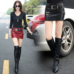 Package Hip Women Skirt Short Big Size Leather Skirt Mini Pencil Skirt Red And Black Jupe