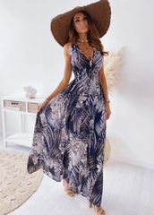 European and American fashion new backless printed tie up dress