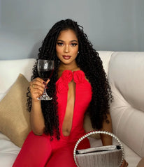 Chic INS Women Mesh Ruched Strapless Red Bodycon Flare Bandage Jumpsuit Celebrity Designer High Street Rompers