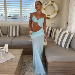 Chest Wrap Maxi Women's Dress White Backless Hip Package High Split Female Beach Dresses 2025 Summer Hollow Out Lady Robe