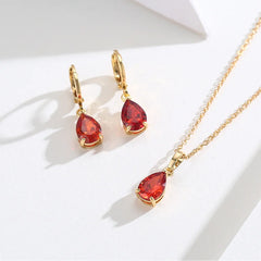 8Colors Cute Brass Yellow Gold Color Pear CZ Small Teardrop Charm Drop Earrings Pendant Necklace Jewelry Set For Women Girls 18"