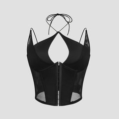 Cross-straps Corset Style Crop Top Backless Cut Out Push-up Halter Vest Women's Lingerie Slimming Elegant Chic Camisole