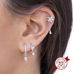 925 Sterling Silver Ear Needle Fashion Hoop Earrings White Crystal Luxury Women's Silver Earrings Wedding Women's Jewelry Gift