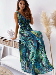 European and American fashion new backless printed tie up dress