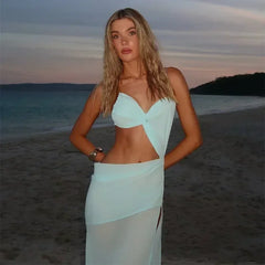 Chest Wrap Maxi Women's Dress White Backless Hip Package High Split Female Beach Dresses 2025 Summer Hollow Out Lady Robe