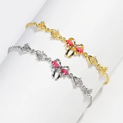 New Fashion Y2K Exquisite Sweet Pink Zircon Bowknot Love Heart Chain Bracelet For Women Girls Party Birthday Jewelry Gift