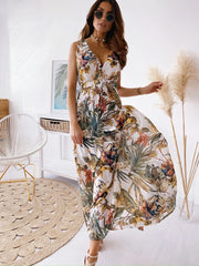 European and American fashion new backless printed tie up dress