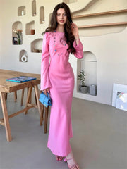 Tossy Satin Fashion Slim Maxi Dress For Women Long Sleeve High Waist Elegant Solid Party Dress Casual Luxury Ladies Autumn Dress