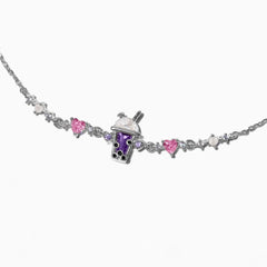 New Fashion Y2K Exquisite Sweet Pink Zircon Bowknot Love Heart Chain Bracelet For Women Girls Party Birthday Jewelry Gift