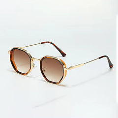 2025 New in Vintage Sunglasses for Women Modern Fashionable Octagonal Glasses with Black Lenses Golden Edging Sun Glasses