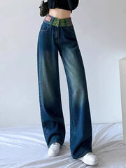 Chi Baggy High Waist Straight Jeans Women Streetwear Vintage Wide Leg Denim Pants Spring Fall Korean Casual New Kot Pantolon