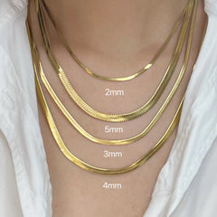 Minimalist Unisex Herringbone Snake Chain Necklace - Stainless Steel Gold Choker Jewelry