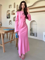 Tossy Satin Fashion Slim Maxi Dress For Women Long Sleeve High Waist Elegant Solid Party Dress Casual Luxury Ladies Autumn Dress