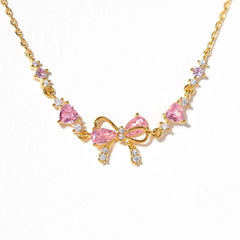 New Fashion Y2K Exquisite Sweet Pink Zircon Bowknot Love Heart Chain Bracelet For Women Girls Party Birthday Jewelry Gift