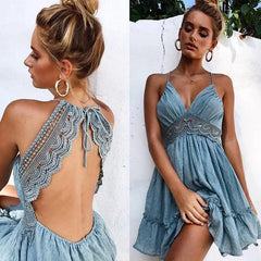 Hot Summer Women Dresses 2023 Back Lacing Straps Backless Dress Beach Clothing Female