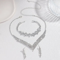 3pcs Bridal Jewelry Set Silver Plated Rhinestone Fold Clutch Bracelet Tassel Earrings Wedding Jewelry Gift Trendy Style