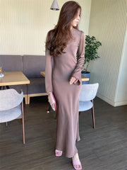 Tossy Satin Fashion Slim Maxi Dress For Women Long Sleeve High Waist Elegant Solid Party Dress Casual Luxury Ladies Autumn Dress