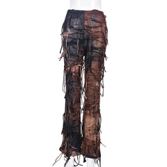 Tie Dye Fringe Pant Cargo Trousers Y2K Streetwear Fashion 2023 Women Summer Clothes Pencil Casual Tassel Sweat Pants Joggers