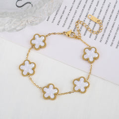 Classic Luxury Stainless Steel Bracelet Ladies Adjustable Five Flower Bracelets for Women New Fashion Party Jewelry Gifts Clover