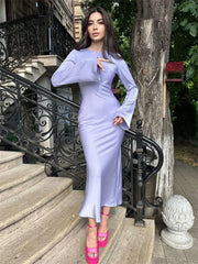 Tossy Satin Fashion Slim Maxi Dress For Women Long Sleeve High Waist Elegant Solid Party Dress Casual Luxury Ladies Autumn Dress