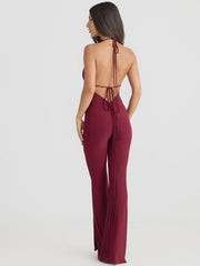 Dulzura Backless Playsuits Sleeveless Halter Lace Up Irregular Split Long Pants Jumpsuit Lady Party Club Drop Shipping Y2K