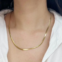 Minimalist Unisex Herringbone Snake Chain Necklace - Stainless Steel Gold Choker Jewelry