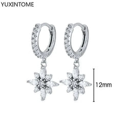 925 Sterling Silver Ear Needle Fashion Hoop Earrings White Crystal Luxury Women's Silver Earrings Wedding Women's Jewelry Gift