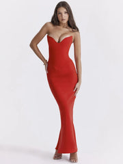 Mozision Strapless Off-shoulder Maxi Dress For Women Gown Fashion Elegant With Fishbone Bodycon Night Club Party Dress