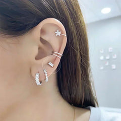 925 Sterling Silver Ear Needle Fashion Hoop Earrings White Crystal Luxury Women's Silver Earrings Wedding Women's Jewelry Gift