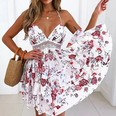 Hot Summer Women Dresses 2023 Back Lacing Straps Backless Dress Beach Clothing Female