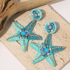 AENSOA Bohemian Starfish Lobster Conch Seed Bead Drop Earrings for Women Handmade Ocean Animal Earrings Summer Beach Jewelry