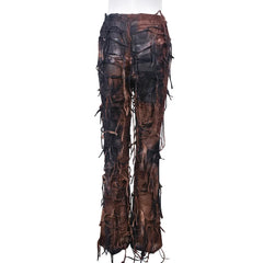 Tie Dye Fringe Pant Cargo Trousers Y2K Streetwear Fashion 2023 Women Summer Clothes Pencil Casual Tassel Sweat Pants Joggers