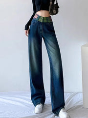 Chi Baggy High Waist Straight Jeans Women Streetwear Vintage Wide Leg Denim Pants Spring Fall Korean Casual New Kot Pantolon