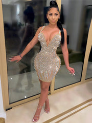 iDress Sexy Pearl Beading Rhinestone Dress Women Luxury Nightclub Party Birthday Appliques Rhinestones Summer Dress Women 2024