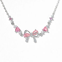 New Fashion Y2K Exquisite Sweet Pink Zircon Bowknot Love Heart Chain Bracelet For Women Girls Party Birthday Jewelry Gift