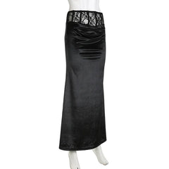 Goth Dark Elegant Mall Gothic Velvet Trumpet Skirts Partywear Lace Patchwork Long Skirt Ladies Evening Black Slim Cloth