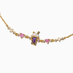 New Fashion Y2K Exquisite Sweet Pink Zircon Bowknot Love Heart Chain Bracelet For Women Girls Party Birthday Jewelry Gift