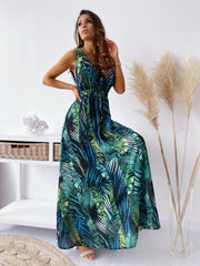 European and American fashion new backless printed tie up dress