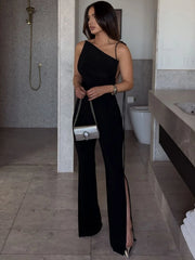 Dulzura Backless Playsuits Sleeveless Halter Lace Up Irregular Split Long Pants Jumpsuit Lady Party Club Drop Shipping Y2K